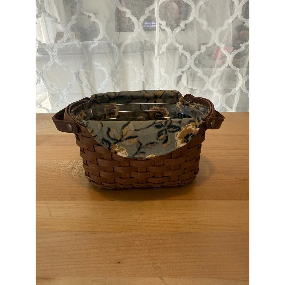 Longaberger Journal Basket 2008 Handwoven with Floral Liner and Protector